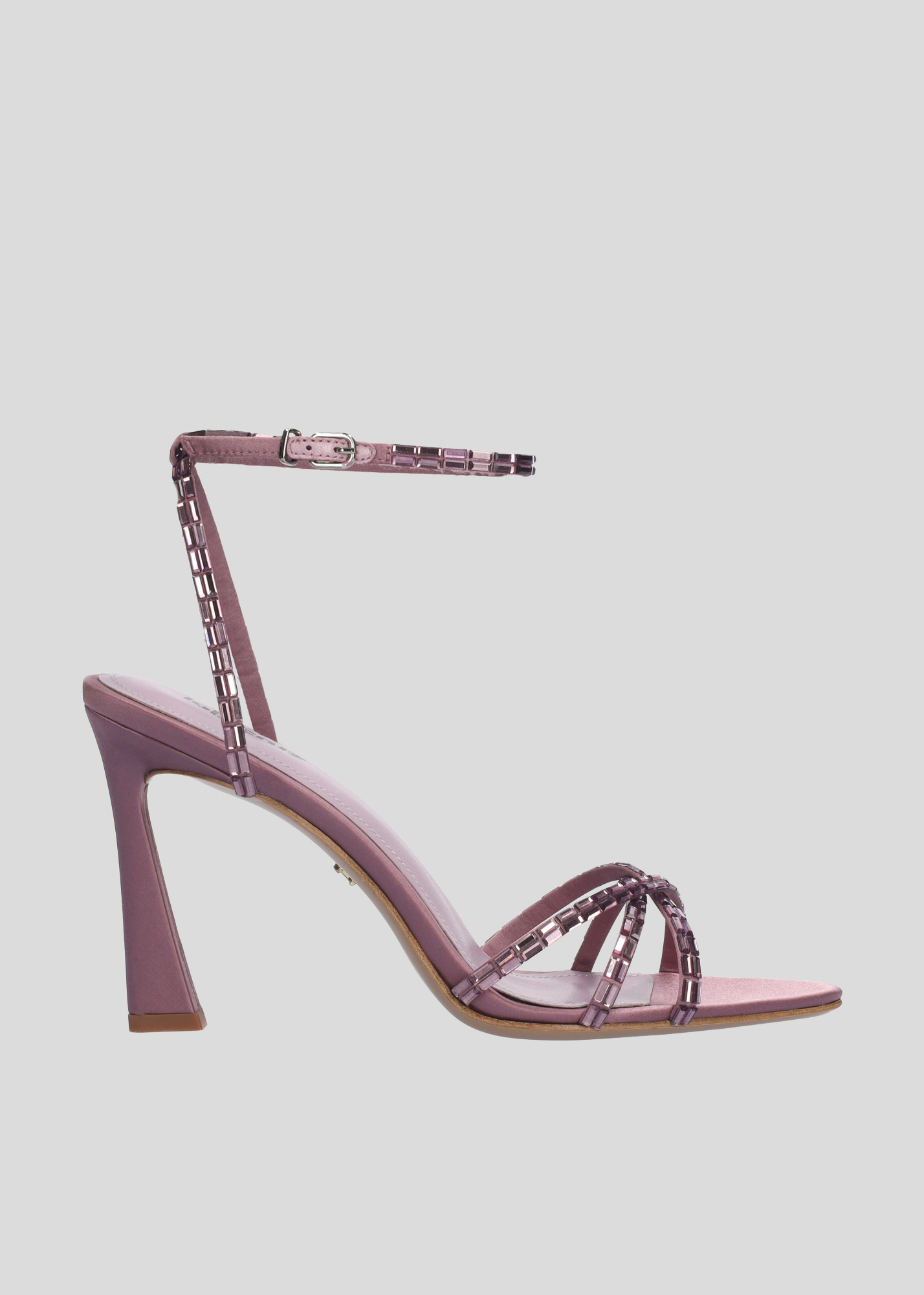 Sandalias de tacon de mujer Lola Cruz de textil. Modelo Lucie 95 con tiras cruzadas con brillos Ref.278Z75BK MALVA